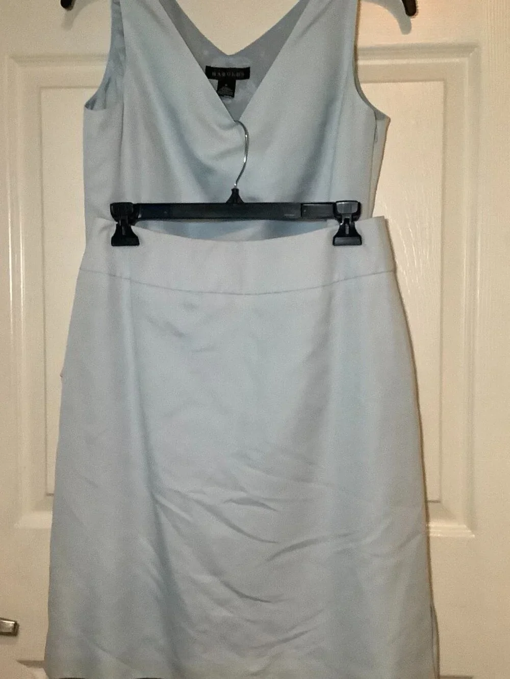 Harold's light blue two-piece skirt set